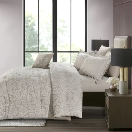 Nova Home Paisley Comforter Set - King & Super King - 7 Pcs - Taupe - Nova Home - Image 3