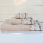 Nova Home Luster Jacquard Embroidered Towel with Silver Details - 100% Cotton - 50x90 Cm - Beige - Nova Home