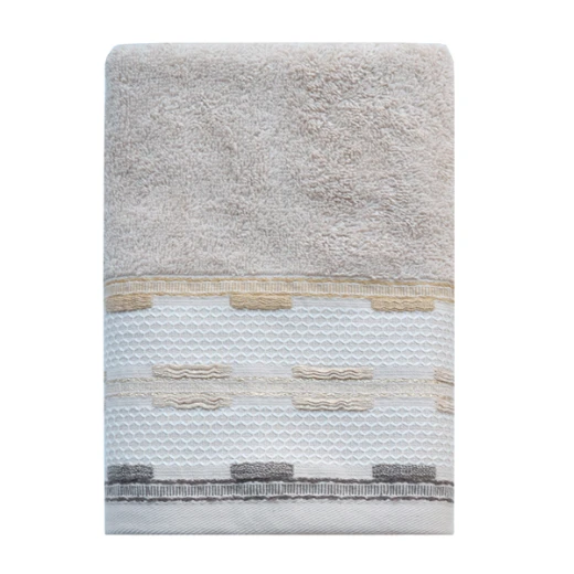 Nova Home Luster Jacquard Embroidered Towel with Silver Details - 100% Cotton - 50x90 Cm - Beige - Nova Home - Image 2