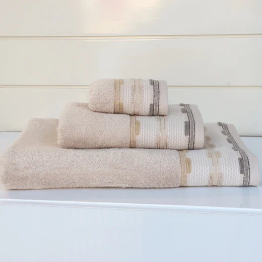 Nova Home Luster Jacquard Embroidered Towel with Silver Details - 100% Cotton - 30x50 Cm - Beige Nova Home Luster Jacquard Embroidered Towel with Silver Details - 100% Cotton - 30x50 Cm - Beige