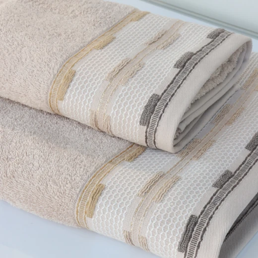 Nova Home Luster Jacquard Embroidered Towel with Silver Details - 100% Cotton - 30x50 Cm - Beige - Nova Home - Image 4