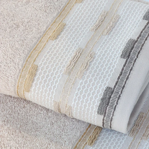 Nova Home Luster Jacquard Embroidered Towel with Silver Details - 100% Cotton - 30x50 Cm - Beige - Nova Home - Image 3