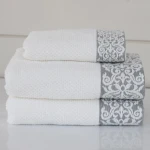 Nova Home Minto Jacquard Embroidered Towel - 100% Cotton - 50x90 Cm - White - Nova Home