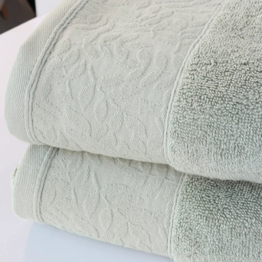 Nova Home Enigma Jacquard Towel with Leafs Details - 100% Cotton - 30x50 Cm - Light Green - Nova Home - Image 2