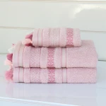 Nova Home Echo Jacquard Embroidered Towel - 100% Cotton - 50x90 Cm - Rose - Nova Home