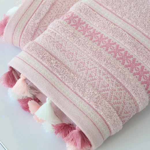 Nova Home Echo Jacquard Embroidered Towel - 100% Cotton - 50x90 Cm - Rose - Nova Home - Image 2