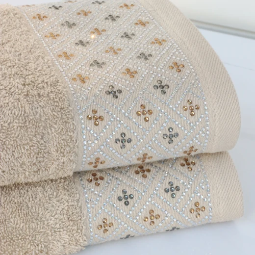 Nova Home Roberta Towel with Silver Details - 100% Cotton - 50x90 Cm - Beige - Nova Home - Image 2