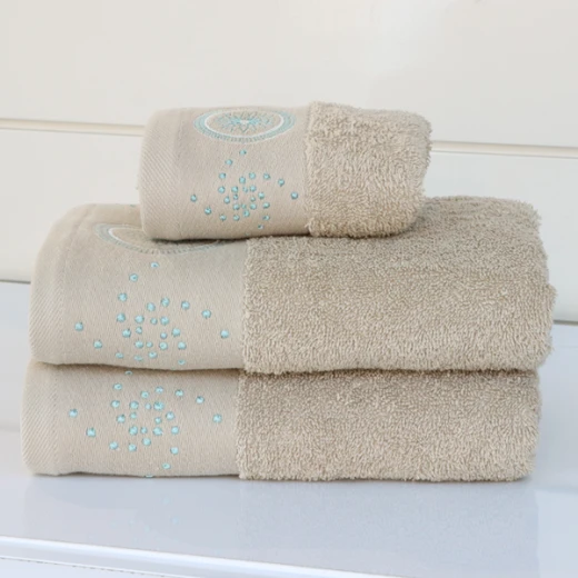 Nova Home Handan Embroidered Towel - 100% Cotton - 50x90 Cm - Beige Nova Home Handan Embroidered Towel - 100% Cotton - 50x90 Cm - Beige