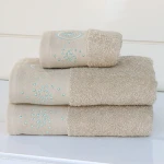 Nova Home Handan Embroidered Towel - 100% Cotton - 30x50 Cm - Beige - Nova Home
