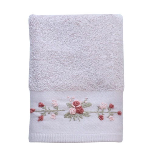 Nova Home Esra Floral Embroidered Towel - 100% Cotton - 50x90 Cm - Pink - Nova Home - Image 4