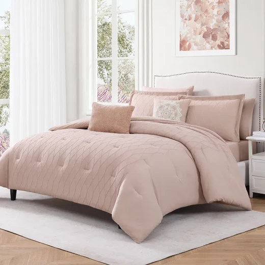 Nova Home Matrix Crinkled Summer Comforter Set - Twin - 5 Pcs - Pink - Nova Home - Image 2