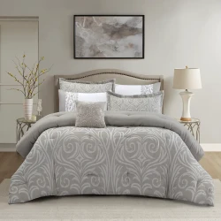 Nova Home Clark Jacquard Comforter Set - King & Super King - 7 Pcs - Taupe