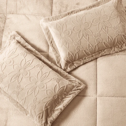 Nova Home Floriva Winter Jacquard Flannel Floral Comforter Set - Single/Twin - Beige - Nova Home - Image 5