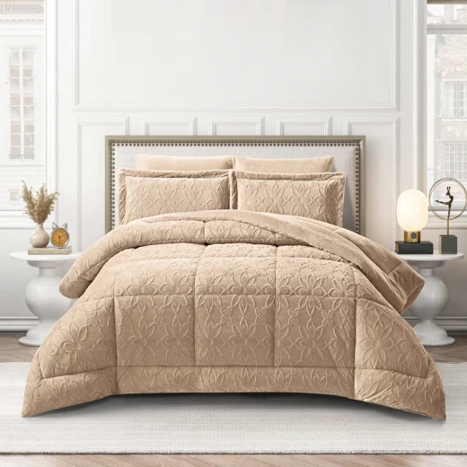 Nova Home Floriva Winter Jacquard Flannel Floral Comforter Set - Single/Twin - Beige - Nova Home - Image 11