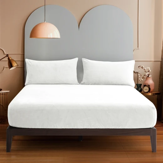 Nova Home WarmFit Winter Microfleece Fitted Sheet Set - King & Super King - 3 Pcs - White (Available in Sizes)