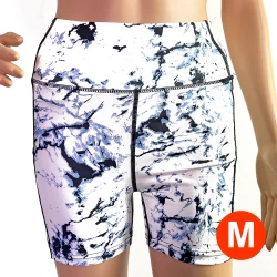 High waist fitness / yoga / Zumba / workout shorts with white marble pattern & side pocket - Size M
