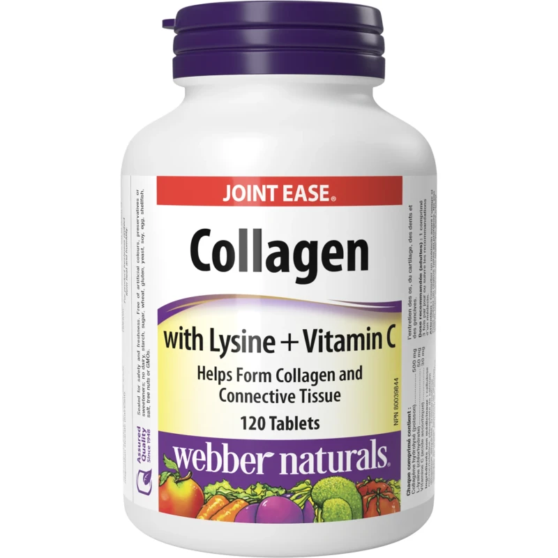Webber Naturals Collagen with Lysine & Vitamin C, Marine Collagen Type II for Skin, Bone, Joint & Muscle Support, Hydration, Tissue & Cartilage Health – 120 Capsules - Webber Naturals