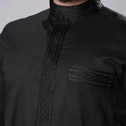 MIDRAZ Men’s Black Embroidered Thobe, Size (M) – Elegant Detailing & Premium Stitching - Midraz - Image 3