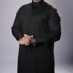 MIDRAZ Men’s Black Embroidered Thobe, Size (M) – Elegant Detailing & Premium Stitching - Midraz