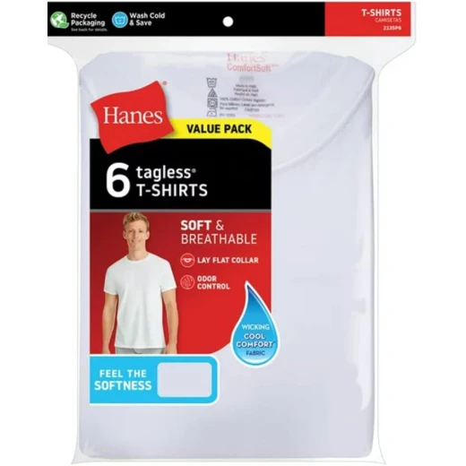 Hanes ComfortSoft Men's Crew Neck T-Shirt 3-Pack, White, XXL, 100% Cotton