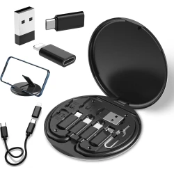 محول USB إلى USB-C، طقم محول كابل شحن USB C يحتوي على محولات OTG متعددة لكابل ذكر USB من النوع C/USB A/USB C/Micro USB، مزود بمستخرج SIM/فتحة SIM/حامل هاتف (أسود)
