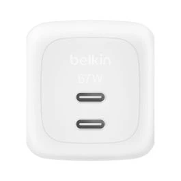 شاحن بلكن BoostCharge Pro مزدوج USB-C GaN بقوة 67 واط، أبيض، شحن سريع للأجهزة واللابتوبات - بيلكين - Image 2